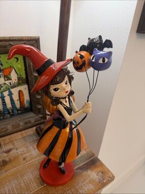 Bella Lux Halloween Witch Figurine with Orange and Black Dress